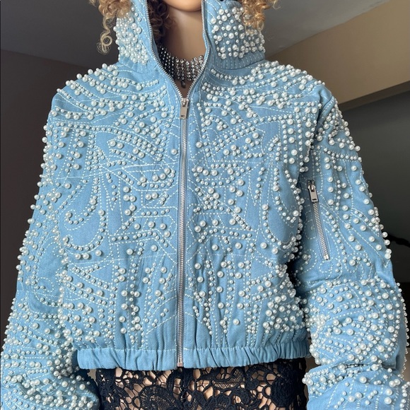 Denim Embellished Puffer Jacket - Picture 4 of 11